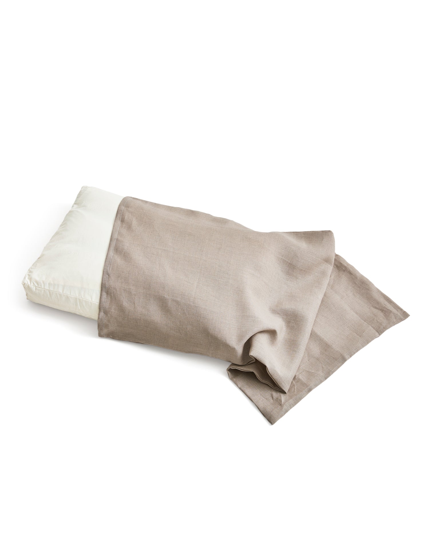 Camel hair pillow with Unbleached Linen Pillowcase by Iwata on a white background