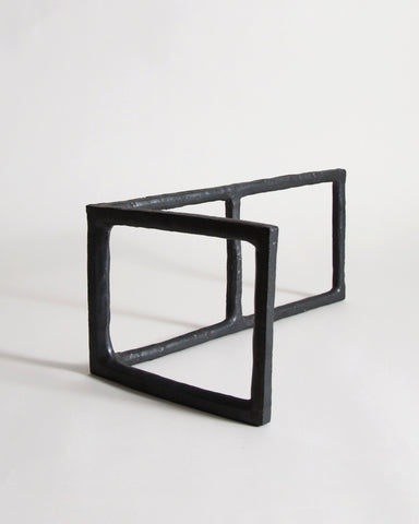 Black Rust Glaze Boundary Sculpture by Masanobu Ando on a gray background