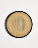 Top view of Usuzumi Round Oak Tray by Ryuji Mitani against white-gray background. Variation of brushstroke. 