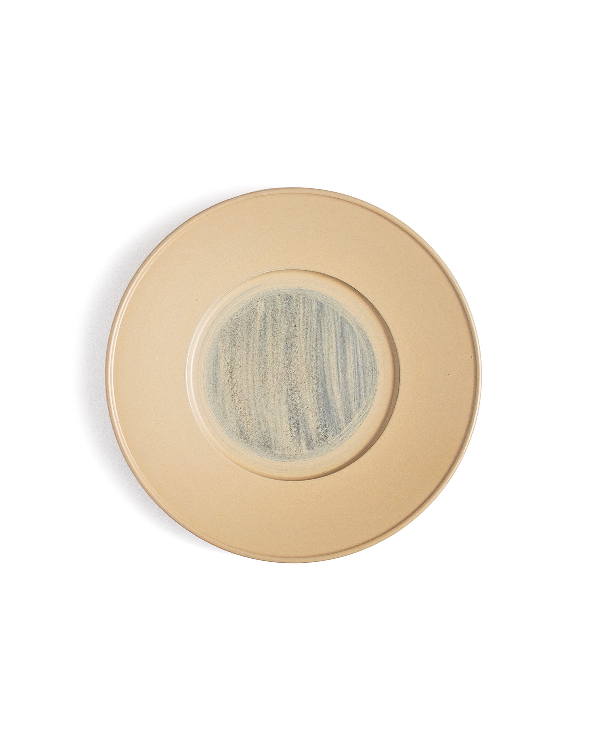 Silhouetted image of large White Urushi Plate by Ryuji Mitani against white background. 