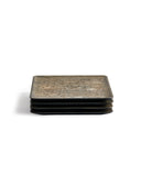 Front view of 4 stacked Usuzumi Square Plates with Chestnut Wood by Ryuji Mitani against white background.