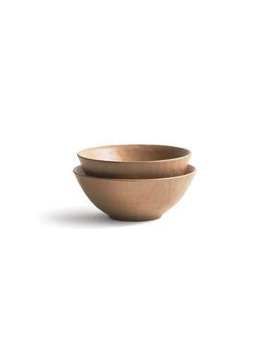 Zoomed out front view of stacked White Urushi Baby Bowl Set by Ryuji Mitani against white background.