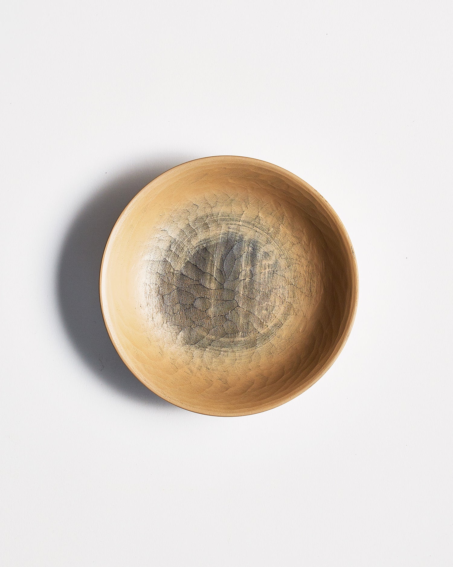 Top view of White Urushi Confectionary Platter by Ryuji Mitani against white-gray background. Variation of brushstroke.