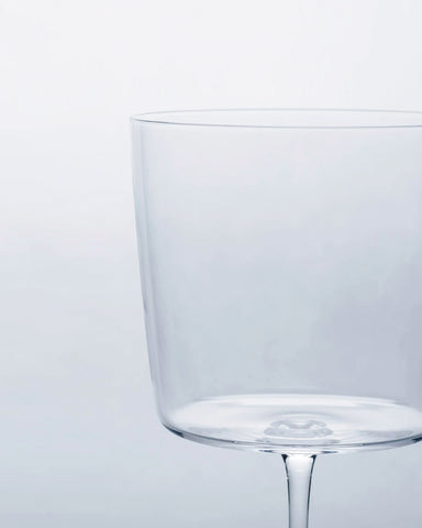 Cropped detail image of the time and style raisin glass focused on the top cup portion.